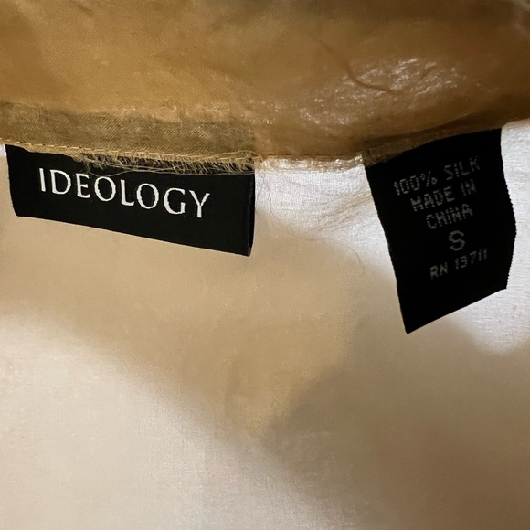 Ideology Vintage 100% Silk Gold Sheer Pintuck Button-Down Blouse - Small - Flaw - Picture 3 of 12